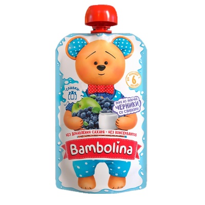 Пюре Яблоко Черника Сливки 180 г с 6 месяцев Bambolina 1